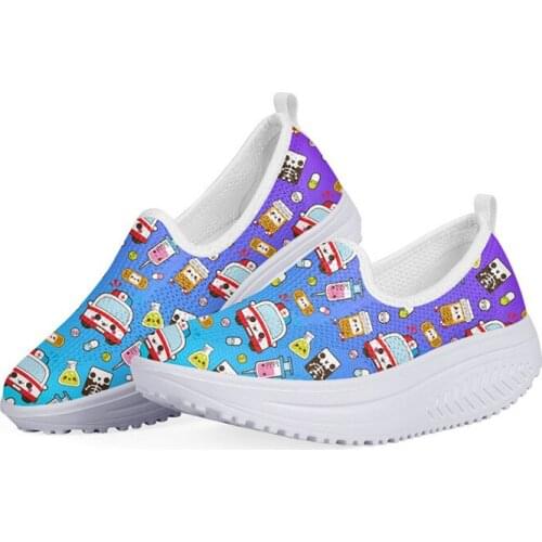 WHEREISART Womens Shoes Gradient Style Paramedic EMT EMS Pattern Summer Mesh Height Increasing Flats Platform Ladies Shoes