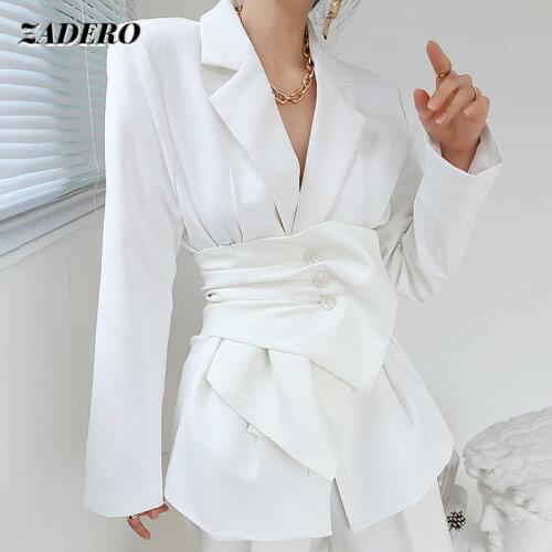 White Minimalist Blazer for Women Long Sleeve Sashes Elegant Office Wear Single Breasted Blazer Coat Female Fashion New 2021