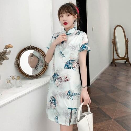 Guofeng Retro Elegant Temperament Ink Printed Dress Summer New Improved Slim Thin Young Cheongsam