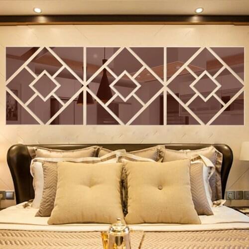 1set DIY Square Acrylic Mirror Wall Sticker,Removable Sticker,Bathroom/Living Room Bedroom Decoration,3D Wall Decal Home Decor