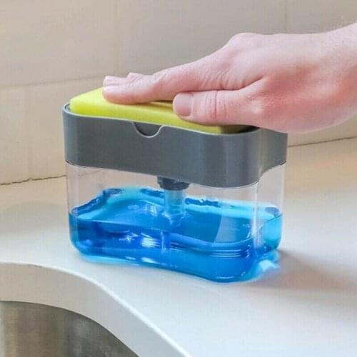 2 in1 Liquid Foam Dispenser ABS Sponge Seat Press Kitchen Cleaner Tool