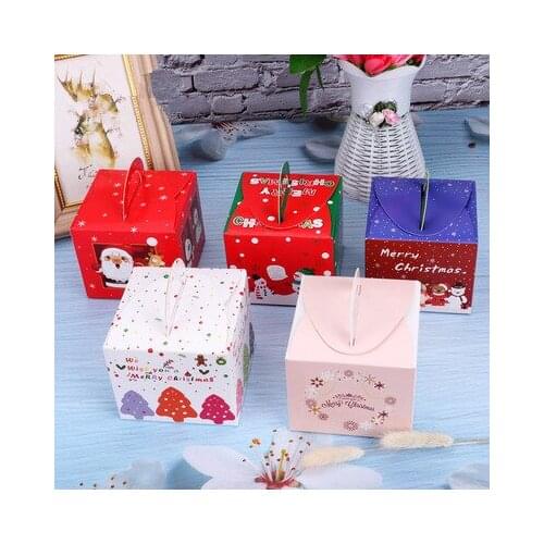 20pcs Square Merry Christmas Paper Packaging Box Santa Claus Favor Gift Box Happy New Year Chocolate Candy Box Party Supplies