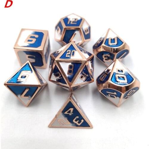 270C New Metal Dice Set DND Board Game 7pcs Polyhedral Dice for RPG Role Playing Game and Math Teaching