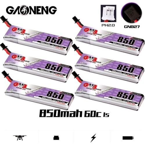 6PCS GAONENG GNB 850mAh 1S 3.8V 60C/120C HV 4.35V Lipo Battery PH2.0/GNB27 For RC Helicopter Quadcopter FPV Racing Drone Parts