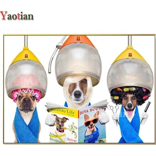 DIY 5D Full Diamond Embroidery Funny Art Dogs Hairdresser Reading Magazine Diamond Painting Mosaic Cross Stitch Kits