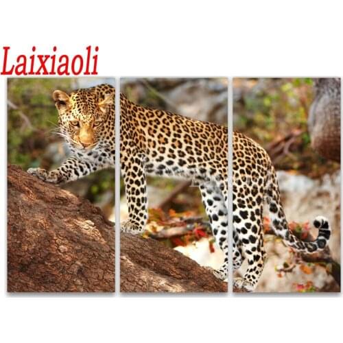 DIY diamond painting cross stitch 3 pcs Leopard art pattern full mosaic diamond embroidery square / round 5D handmade home decor