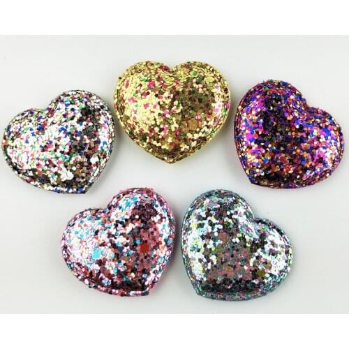 4cmx3.5cm 30pcs/Lot DIY Bling Shiny Heart Shape Padded Applique for Baby Headwear Accessories and Garment Accessories