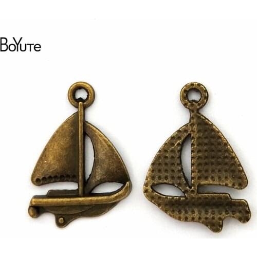 BoYuTe (50 Pieces/Lot) 24*18MM Antique Bronze Plated Zinc Alloy Materials Sailing Boat Charms Pendants for Jewelry Making