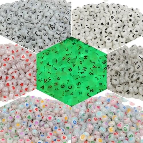 100Pcs 7mm Glow Luminous Beads For Jewelry Making DIY Numeral Letter Acrylic Beads Love Heart Charms Beaded Bracelet Handmade