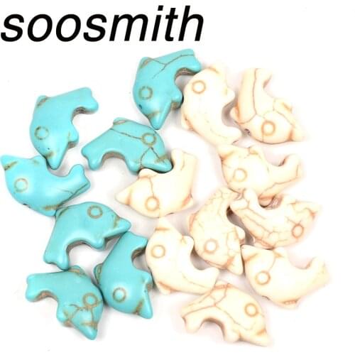 Soosmith Blue White Dolphin Shape Synthetic Stone Beads Loose Spacer Beads For Jewelry Making Natural Stone Beads Diy Craft