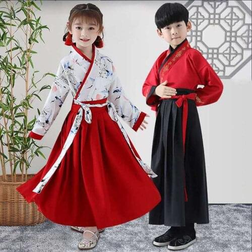 Kids Chinese Ancient Costume Girls Traditional Han Dynasty Stage Performance Party Clothing Folk Dance Boys Hanfu Costumes Set