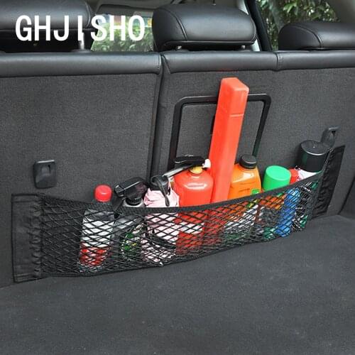 Car Rear Mesh Luggage Trunk Seat Elastic Stick Net Velcro Universal Pocket Cage Car Seat Storage Back Bag Interior Accessorie