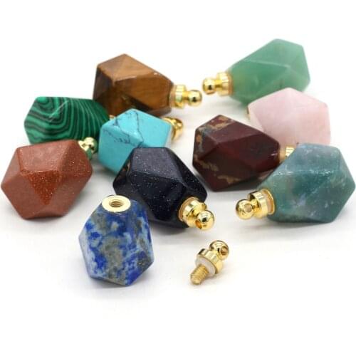 Natural Gem Stone Faceted Perfume Bottle Pendant Quartz Agates Essential Oil Diffuser Charms for Jewelry Making Necklace 25x37mm