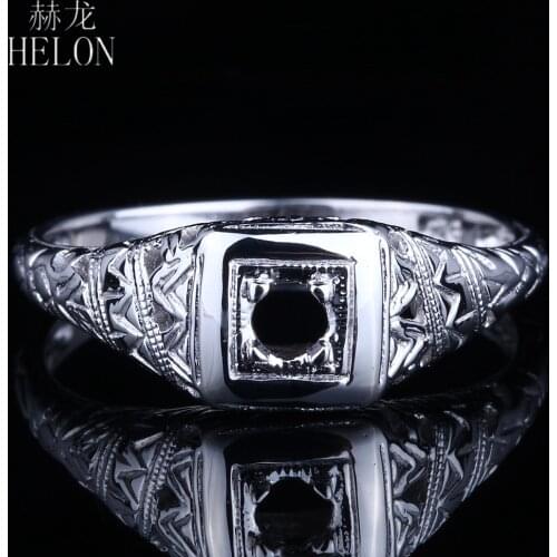 HELON Round 2.75-3.25mm Semi Mount Ring Setting Soild 14K White Gold Women Vintage Antique Fine Jewelry Engagement Wedding Ring