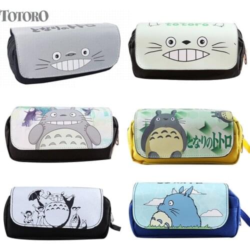 Anime Totoro Pencil Case Canvas Double-deck Zipper pen bag big Capacity Stationery Bag Pencil Case