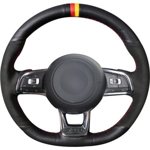 DIY Custom Hand Stitching Black Leather Black Suede Car Steering Wheel Cover for Volkswagen Golf 7 GTI Golf R MK7 Scirocco
