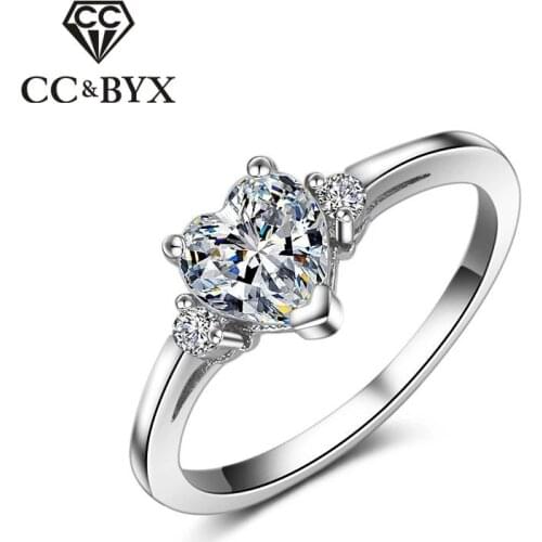 CC Rings For Women 925 Sterling Silver Jewelry Heart-shaped Bridal Wedding Engagement Ring White Gold-Color Drop Shipping CC726
