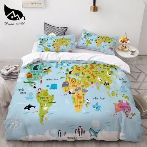 Dream NS Cartoon Set Map with Animals Sightseeing Attraction Queen Bedclothes Duvet Cover Pillowcase Comforter Bedding Sets