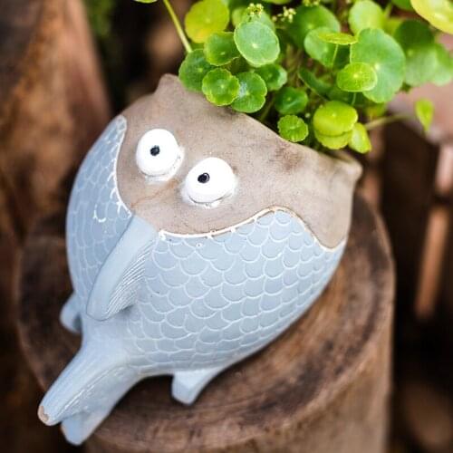 Creative big mouth fish flower pot cement decorative ornaments balcony garden planting succulent planter gravy pot gift