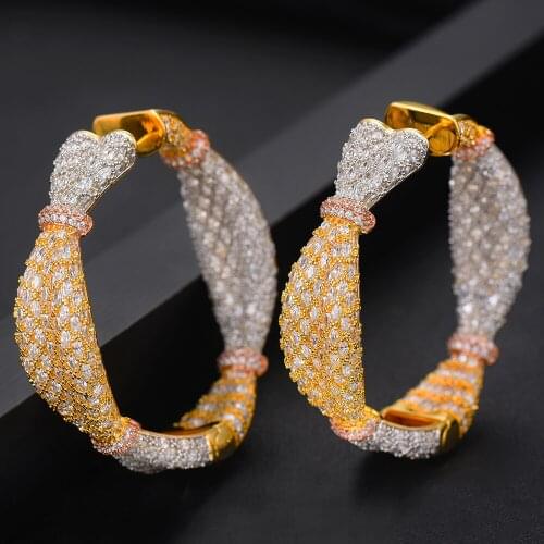 LARRAURI 2019 femme Luxury Big Hoop Earrings Fine Jewelry for Women Bride Wedding Party Show Jewelry Romantic Gift for Ladies