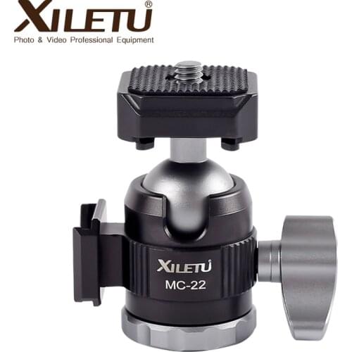MC-19Aluminum Mini Ball Head w 1/4'' Screw and Cold Shoe Adapter for Phone Tripod LED Video Light Monitor Swivel on DSLR Camera