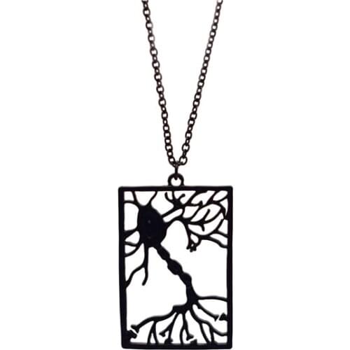 4 Colors New Trendy Neuron Necklace in Rectangle Multipolar Neuron Biology Gift Psychology Jewellery Science Jewellery