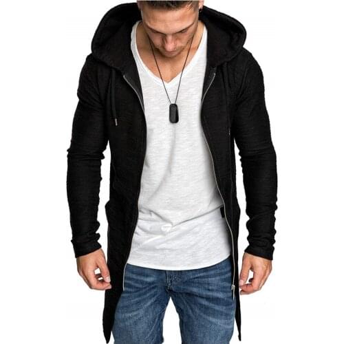 Autumn And Winter Mens Trench Coat-Style Slim Fit Mid-length Dovetail Hoodie Cardigan Zip Trench Coat Mens