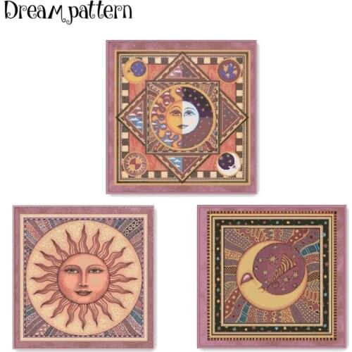 Sun moon cross stitch kit totem 18ct 14ct 11ct cotton silk thread white fabric embroidery DIY handmade needlework