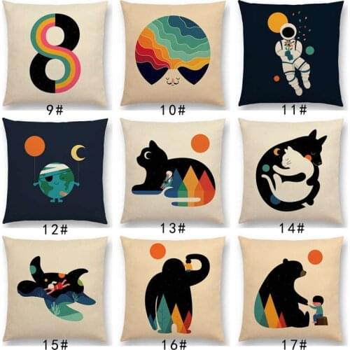 Latest Day Night Sun Moon Child With Animals Friends Wolf Bear Elephant Rabbit Cushion Cover Home Decor Sofa Throw Pillow Case