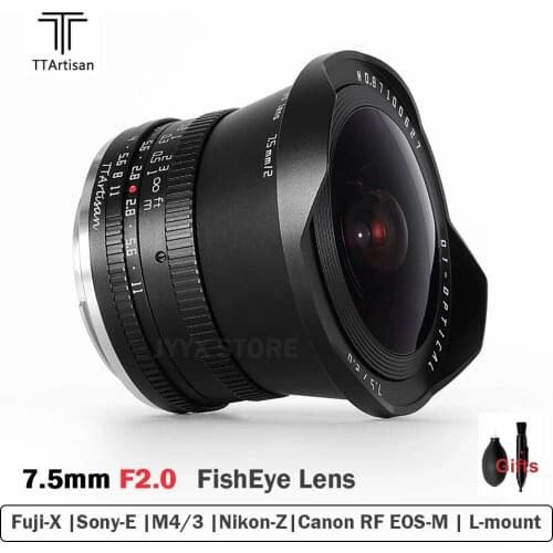 TTArtisan 7.5mm F2 APS-C Fisheye Lens Manual Focus For SONY E FUJI X Canon EOS M RF Nikon Z Leica Sigma L Mount Cameras