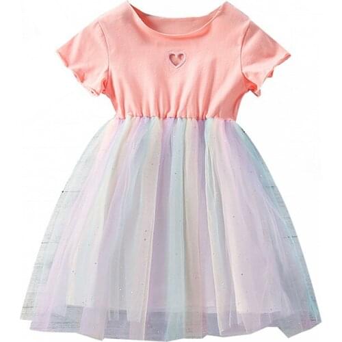 Toddler Baby Girls Round Collar Tutu Dress, Contrast Color Short Sleeve Outfits, Casual High Waist One-piece Clothing for Party