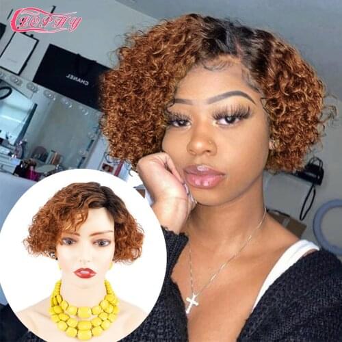 Pixie Cut Wig Water Wave Short Bob Wig Part Lace Human Hair Wigs Ombre Blonde Short Bob Curly Human Hair Wig For Black Women