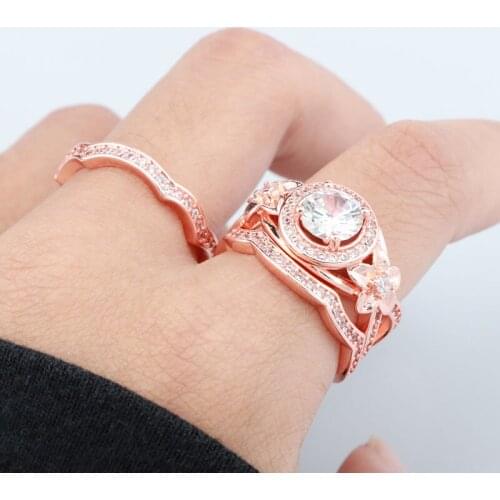 Luxury 3pcs/Set Rings Flower Fashion Geometric Design Inlay Round Zircon Jewelry Making Wedding Engagement Fine Ring For Women