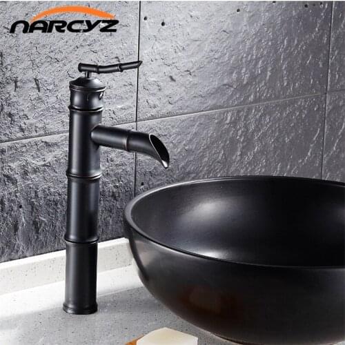Bamboo Shape Bathroom Brass Retro Basin Sink Mixer Taps Deck Mounted Single Holder Swivel Spout Black Faucet B3261