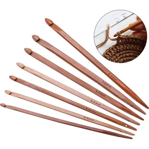 MIUSIE 7pcs/set 4-7mm Carbonized Bamboo Crochet Hook Knitting Needles DIY Sweater Knitting Tools