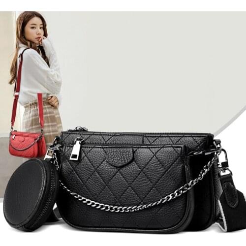 Genuine leather Crossbody Bag for Women Designer 3-IN-1 Shoulder Messenger Bags chain Female Clutch Purses woman real leather