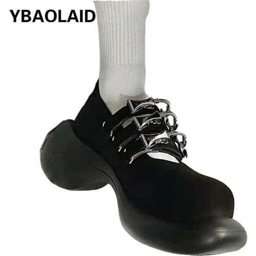 Lace-up Metal Buckle Platform Sole Shoes New British Style Round-toe Shallow Mouth Retro Thick-soled Increased Big-toed Shoes