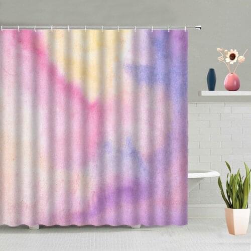 Color Gradient Blooming Shower Curtains Simple Bathroom Decoration Bath Curtain Washable Home Decor Screen Hanging With Hook Set