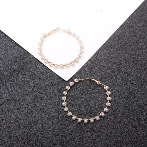 Pearl Hoop Earrings for Women boucles d'oreilles aretes de mujer Gold Color Wave Round Circle Earrings Boho Ear Jewelry