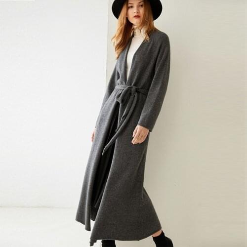 100% Cashmere Coat Women Fashion long cardigan women thick knitted loose jacket 2020 autumn winter new cashmere sweater Coat
