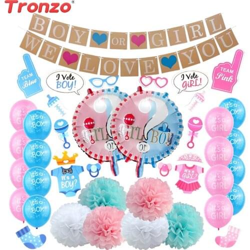 Tronzo 1-60pcs Gender Reveal Balloon Party Supplies Boy Or Girl Banner Foil Confetti Balloons Photo Props Baby Shower Favors