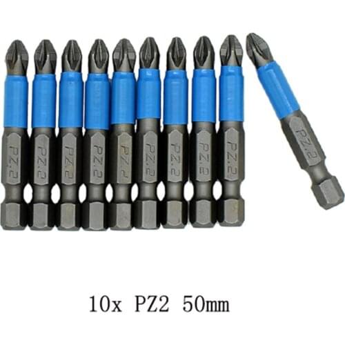 10pcs 50mm Non-slip Screwdriver Bit Magnetic Single Head PH1 / PH2 / PH3 / PZ1 / PZ2 / PZ3 9255 Alloy Steel Cross Head
