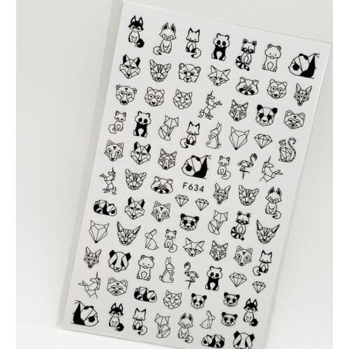 3D Nail Sticker Geometric Animals Nail Art Decorations Slider Panda Wolf Dog Design Adhesive Manicure Tips Stickers