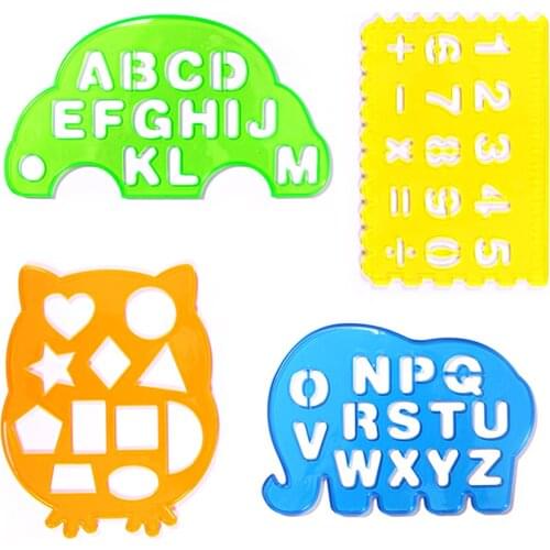 4PCS Digital Letter Graphics Symbols Drawing Template Painting Ruler For Student Children Stationery Educational Drawing toys