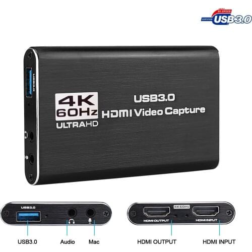 4K HDMI-compatible Video Capture Card 1080p Game Capture Card USB 2.0 3.0 Recorder Box Device for Live Streaming Video Broadcast