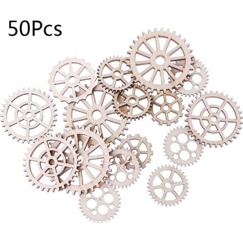 50pcs Cut Wood Gear Embellishment Wooden Shape Craft Wedding Decor