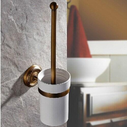 Bathroom accessories bathroom brush holder Antique brass wall toilet brush ceramic toilet brush set