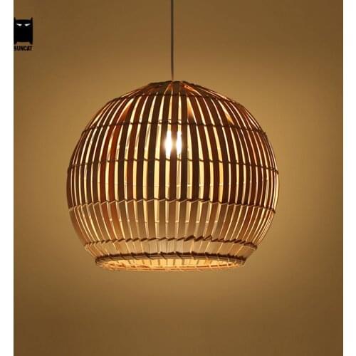 Bamboo Wicker Rattan Round Ball Globe Pendant Light Fixture Southeast Japanese Hanging Asia Lamp Luminaria Indoor Dining Room