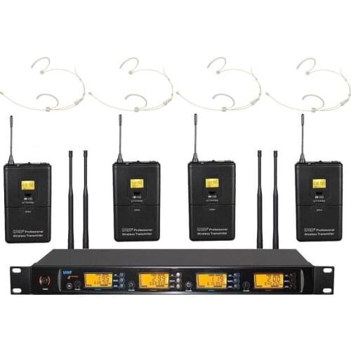 Headset Wireless Microphone Karaoke 4 Channel Professional Stage Performance Microphone Mics System Lapel Handheld For Church