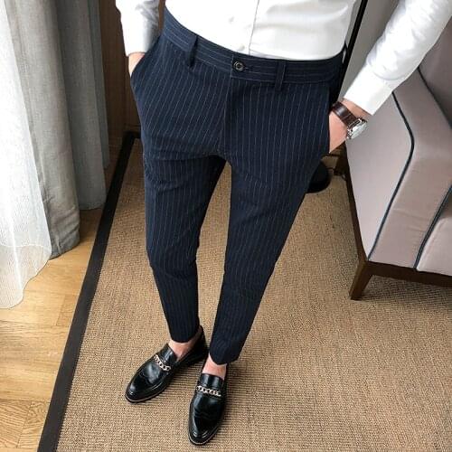 2021 new high quality mens business suit pants fashion casual striped British style trousers mens brand dress trousers 28-36